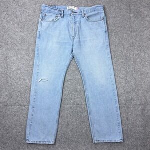 Levi's Jeans Mens 36x30 Light Wash Blue 505 Straight Leg Distressed Denim Pants